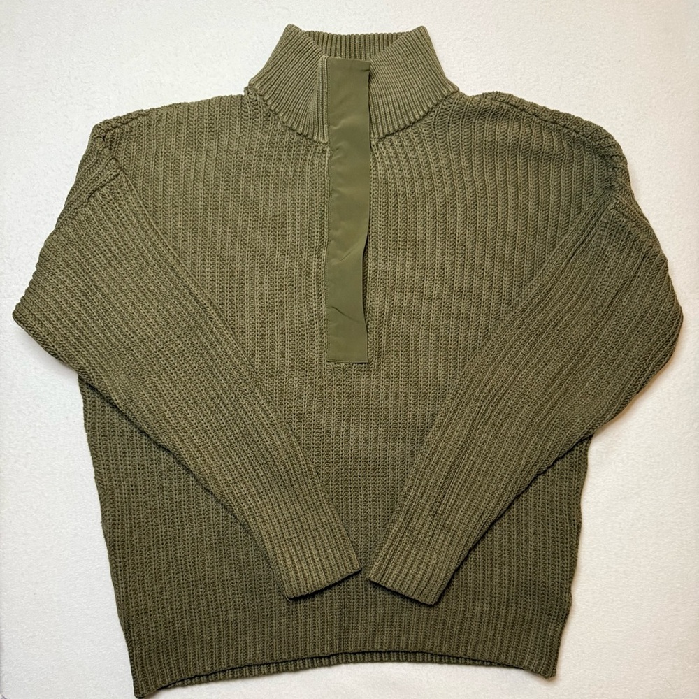 Outerknown Men’s Henley Quarter Zip Sweater Chunky Knit Medium Olive Green